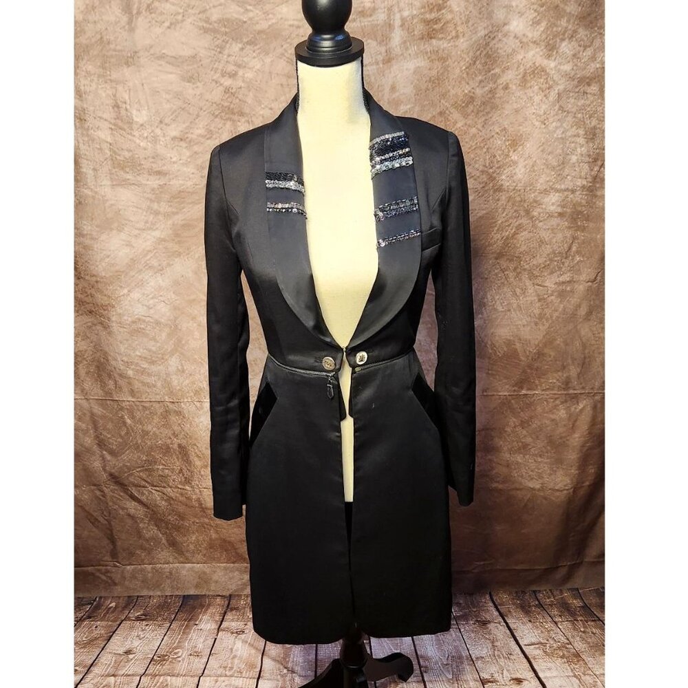 Korean Embellished Military Coat Dress / Longline Blazer – Black – Size S